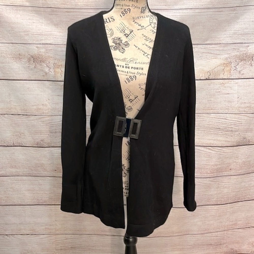 Magaschoni 100% Cashmere Cardigan Sweater Buckle Front Black Size XS